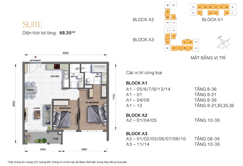Mặt bằng căn 2 phòng ngủ The Grand Manhattan