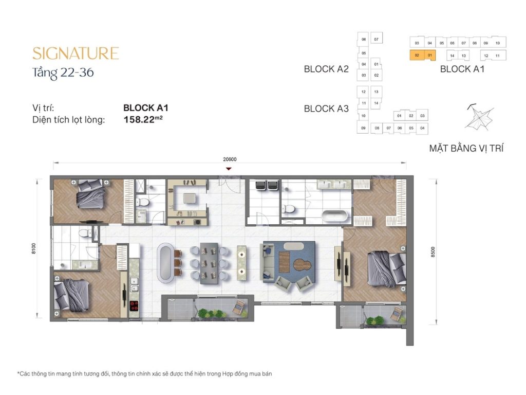 Mặt bằng căn 3PN The Grand Manhattan