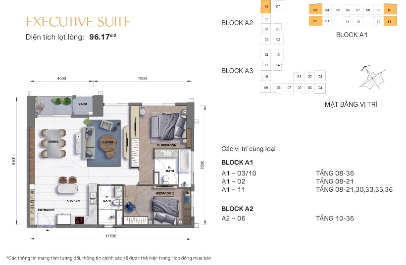 Mặt bằng căn 3 phòng ngủ The Grand Manhattan